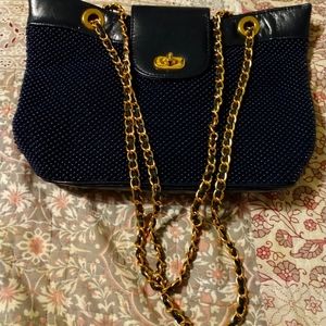 NavyBlue Mesh Evening Clutch Shoulder Purse designer Bags by Marlo Women Vintage